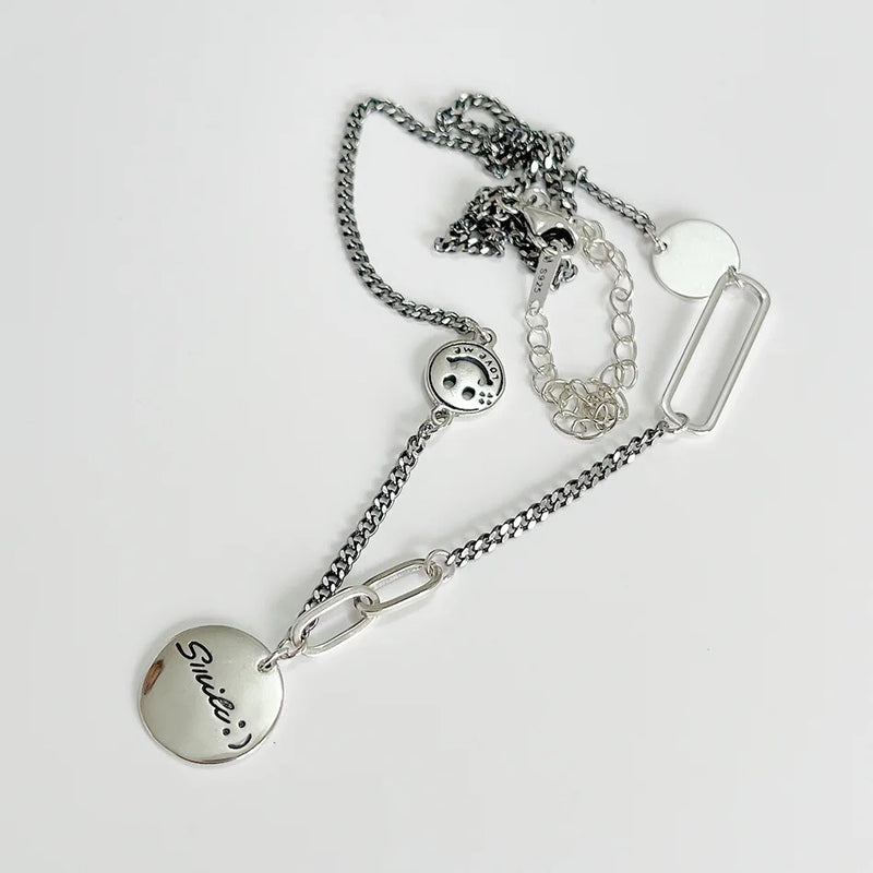 925 Silver Smiley Pendant Necklace Happy Expression Delicate Jewelry Gift