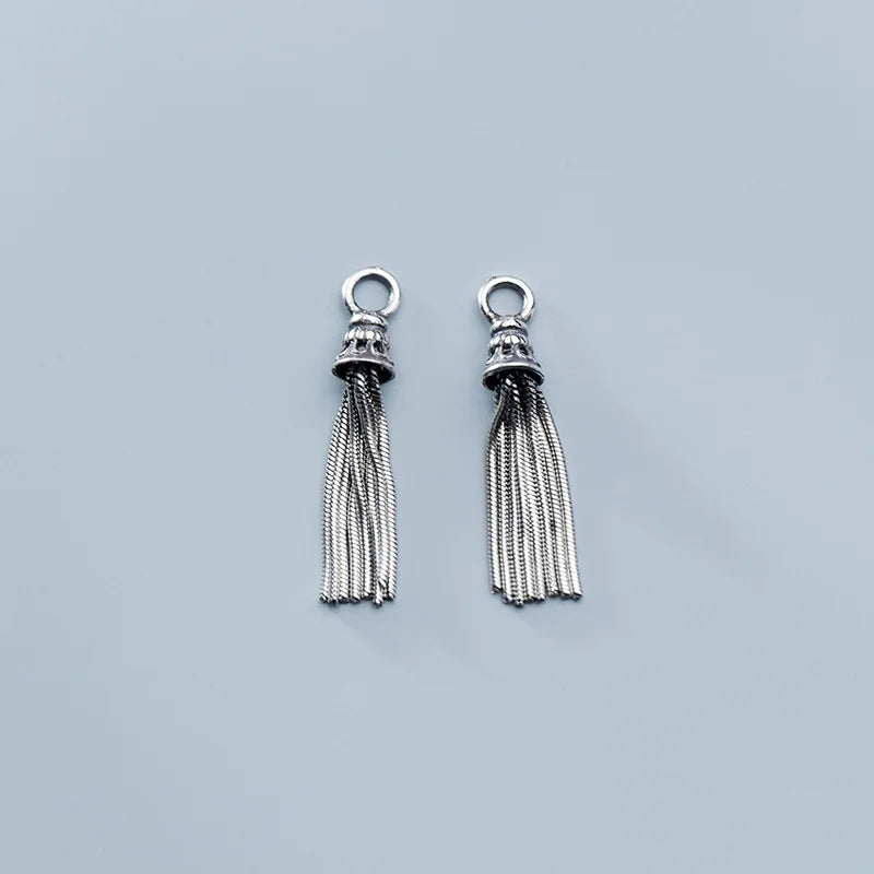925 Sterling Silver Vintage Snake Chain Tassel Charm Antique Craftwork S925