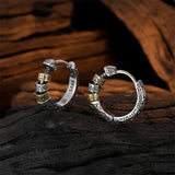925 Sterling Silver Vintage Textured Round Ring Ear Buckle Hoop Earrings