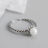 925 Silver Vintage Twisted Wrap Ring Pearl Spiral Ring