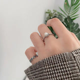 925 Silver Vintage Twisted Wrap Ring Pearl Spiral Ring