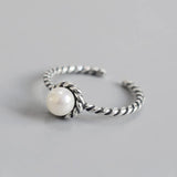 925 Silver Vintage Twisted Wrap Ring Pearl Spiral Ring