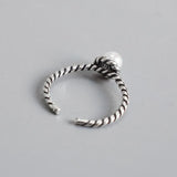925 Silver Vintage Twisted Wrap Ring Pearl Spiral Ring