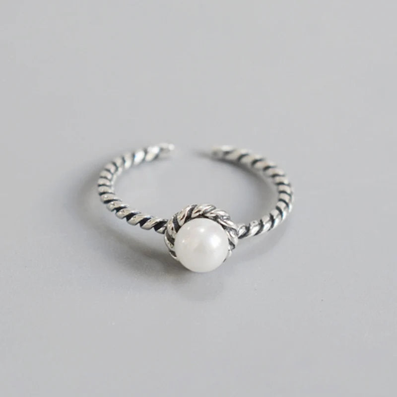 925 Silver Vintage Twisted Wrap Ring Pearl Spiral Ring