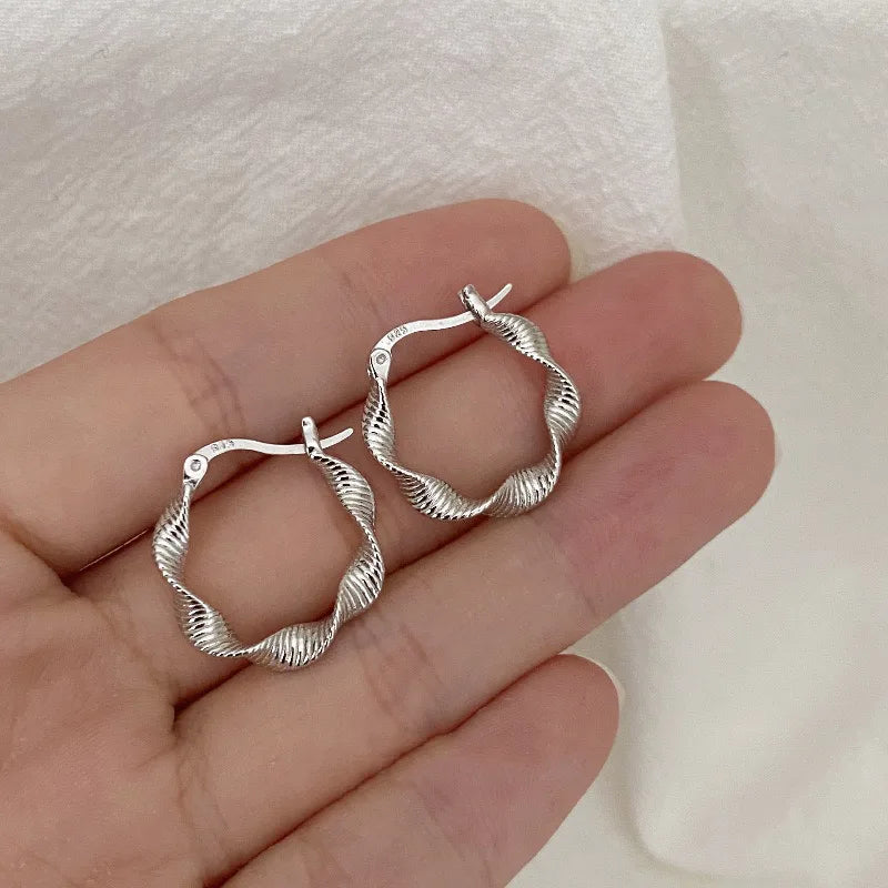 925 Silver Vintage Wave Shape Earrings Anti-Allergy Party Gift
