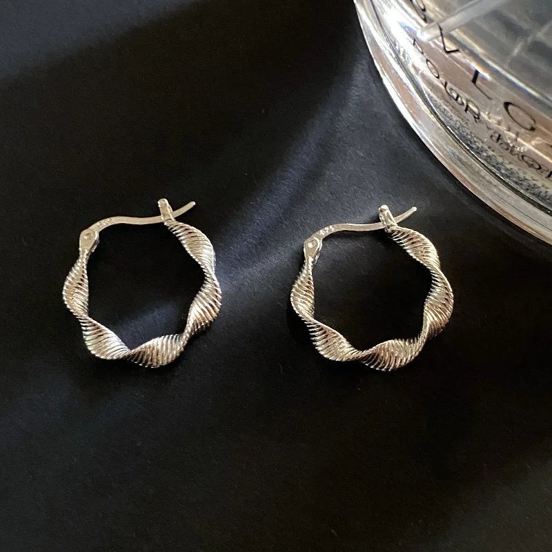 925 Silver Vintage Wave Shape Earrings Anti-Allergy Party Gift