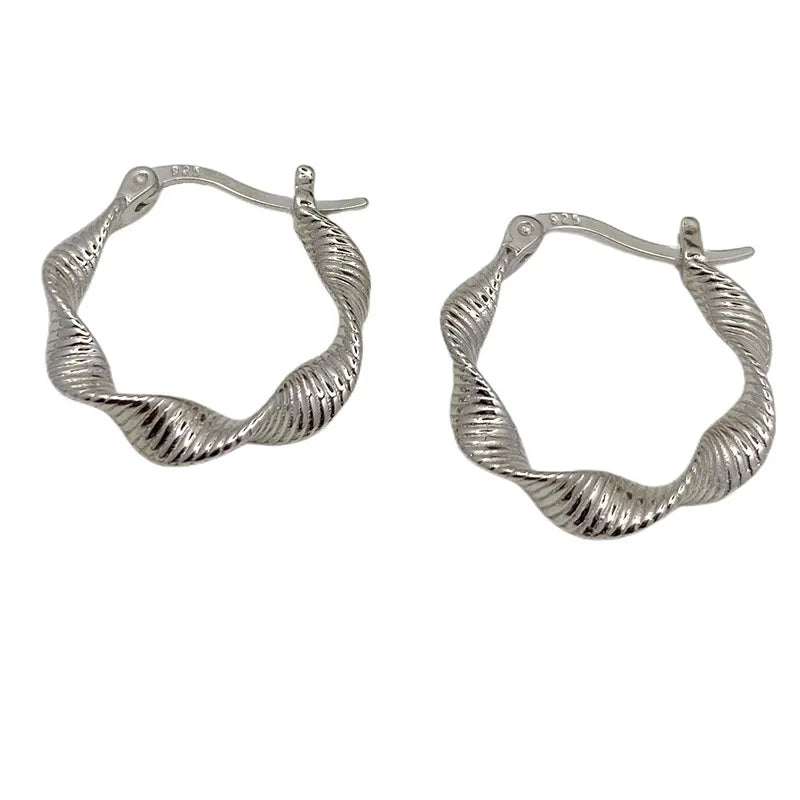 925 Silver Vintage Wave Shape Earrings Anti-Allergy Party Gift