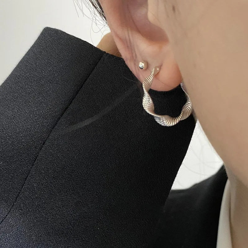 925 Silver Vintage Wave Shape Earrings Anti-Allergy Party Gift