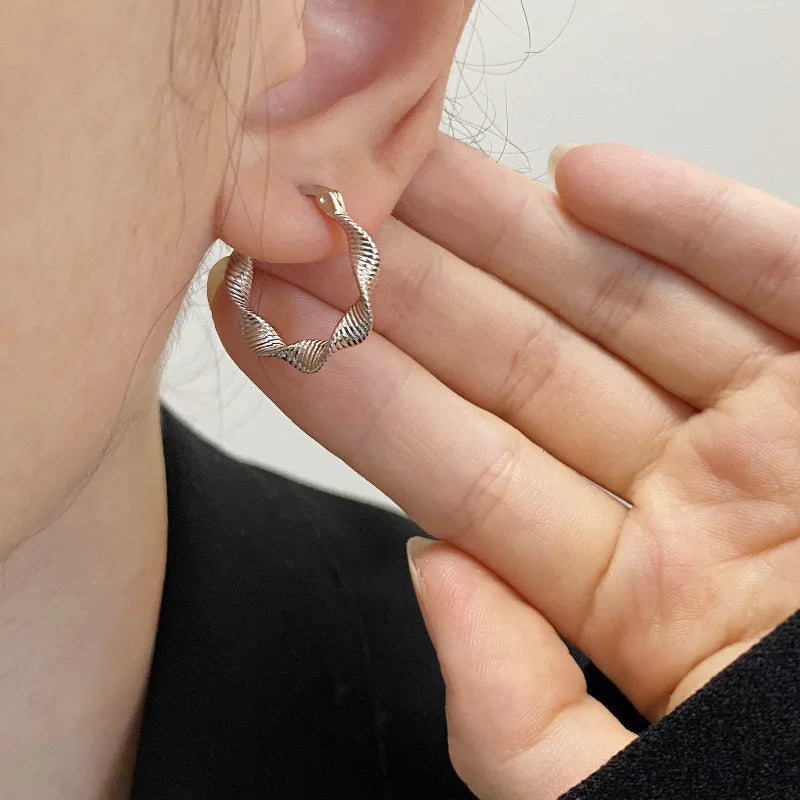 925 Silver Vintage Wave Shape Earrings Anti-Allergy Party Gift