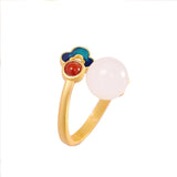 925 Silver Vintage Hetian Jade Enamel Women's Chinese Style Open