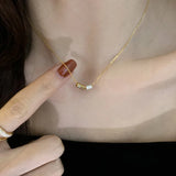 925 Silver Choker Necklace 2 Crystal Beads Pendant 14K Plated Jewelry