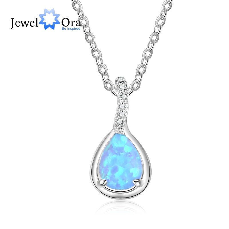 Sterling Silver Opal Water Drop Necklace Geometric Pendant