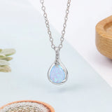 Sterling Silver Opal Water Drop Necklace Geometric Pendant