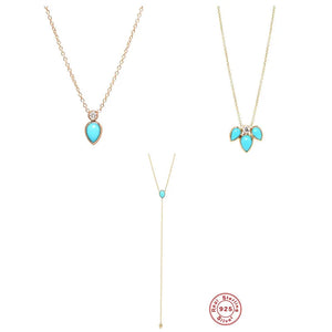 925 Silver Turquoise Charm Y Shape Necklace for Women