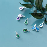 925 Silver Water Drop Dangle Charms Gem Decoration DIY Women Jewelry Gift