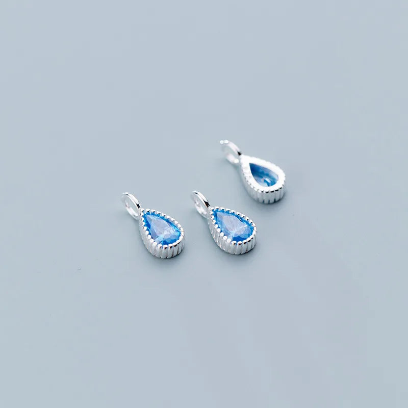 925 Silver Water Drop Dangle Charms Gem Decoration DIY Women Jewelry Gift