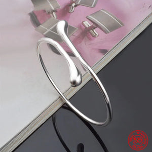 925 Silver Water Drop Open Cuff Bracelet Bangle Women Wedding Jewelry