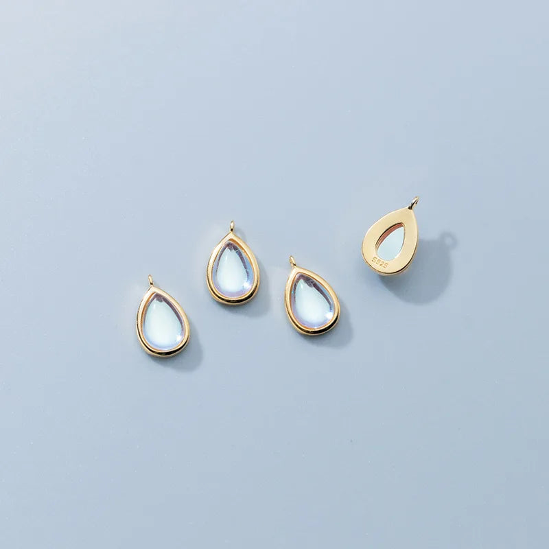 925 Silver Moonstone Water Drop Charms Necklace