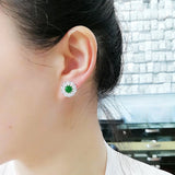 925 Silver Water Drop Stud Earrings Green Zirconia Flower Women Jewelry