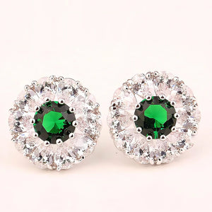 925 Silver Water Drop Stud Earrings Green Zirconia Flower Women Jewelry
