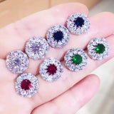 925 Silver Water Drop Stud Earrings Green Zirconia Flower Women Jewelry