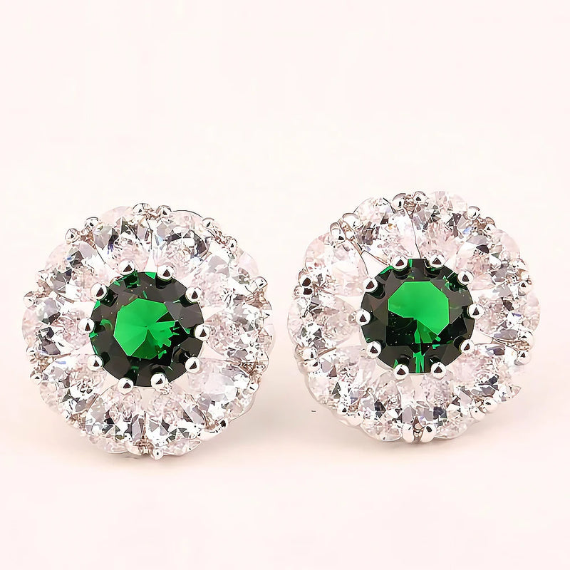 925 Silver Water Drop Stud Earrings Green Zirconia Flower Women Jewelry