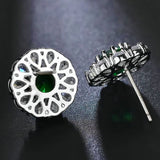 925 Silver Water Drop Stud Earrings Green Zirconia Flower Women Jewelry