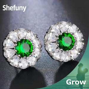 925 Silver Water Drop Stud Earrings Green Zirconia Flower Women Jewelry