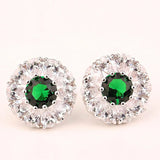 925 Silver Water Drop Stud Earrings Green Zirconia Flower Women Jewelry