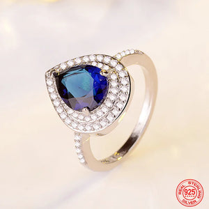 925 Silver Water Drop Zircon Ring Women Gift