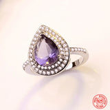 925 Silver Water Drop Zircon Ring Women Gift