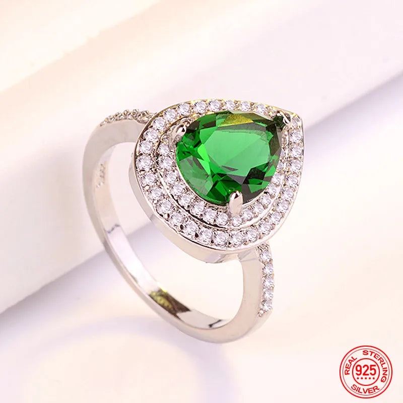 925 Silver Water Drop Zircon Ring Women Gift