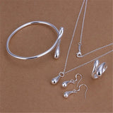 925 Silver Water drop Bangle Necklace Earrings Rings Set