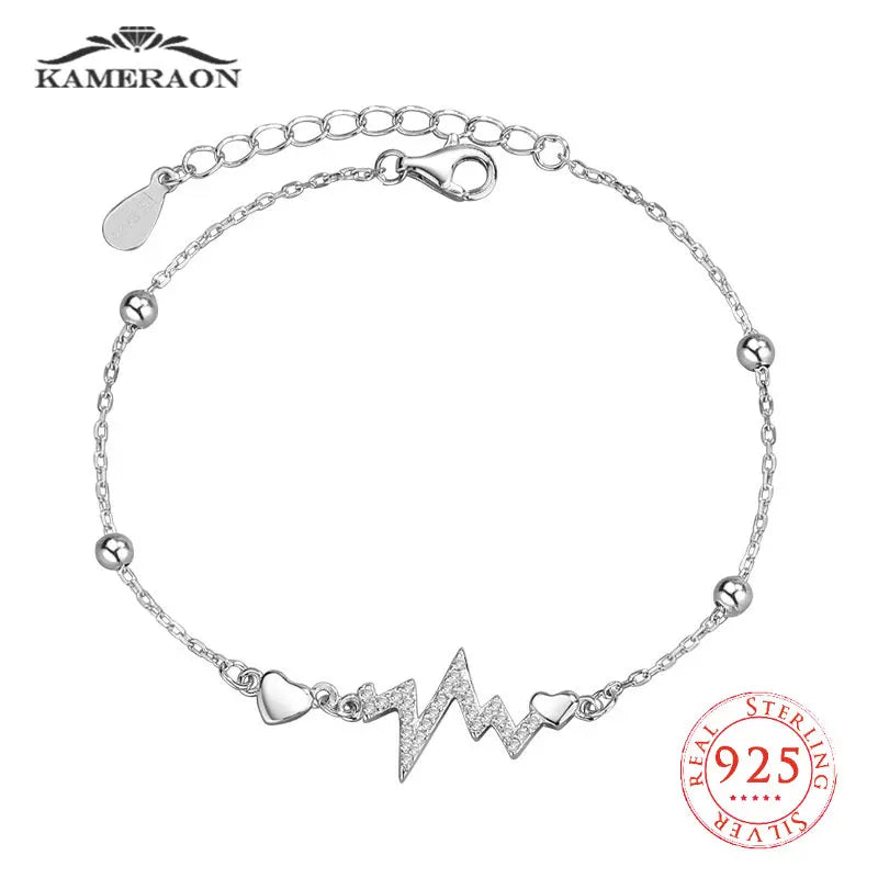 925 Silver Wave Bracelet Heartbeat Frequency Lightning Line Women Ornament