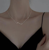 925 Silver Wave Necklace CZ Clavicle Chain Wedding Party Jewelry