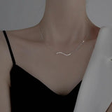 925 Silver Wave Necklace CZ Clavicle Chain Wedding Party Jewelry