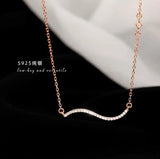 925 Silver Wave Necklace CZ Clavicle Chain Wedding Party Jewelry
