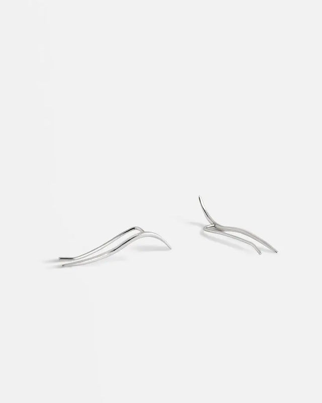 925 Silver Wavy Stud Earrings Geometric Lines Party