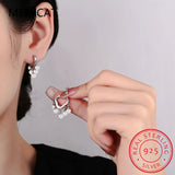925 Silver Wavy Tassel Pearl Cloud Hoop Earrings Wedding Party Jewelry Gift
