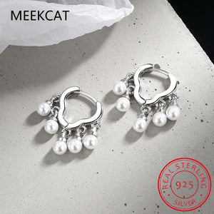 925 Silver Wavy Tassel Pearl Cloud Hoop Earrings Wedding Party Jewelry Gift