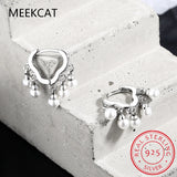 925 Silver Wavy Tassel Pearl Cloud Hoop Earrings Wedding Party Jewelry Gift