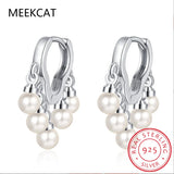 925 Silver Wavy Tassel Pearl Cloud Hoop Earrings Wedding Party Jewelry Gift