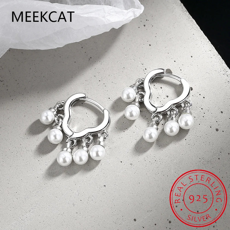 925 Silver Wavy Tassel Pearl Cloud Hoop Earrings Wedding Party Jewelry Gift