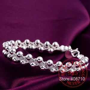 925 Silver Weave Beads Chain Bracelet Wedding