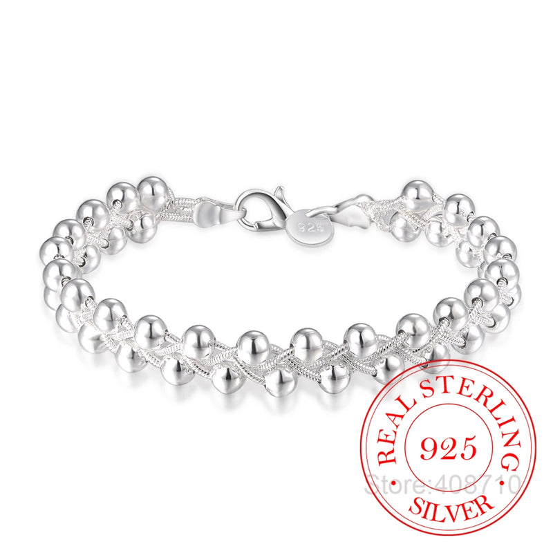 925 Silver Weave Beads Chain Bracelet Wedding