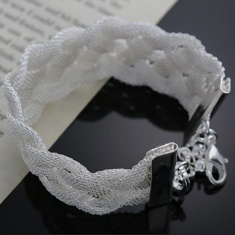925 Silver Weave Bracelet Jewelry Gift Punk Accessories