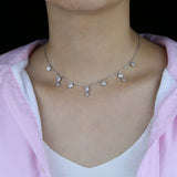 925 Silver Bling Tear Drop Choker Bezel Cz Necklace