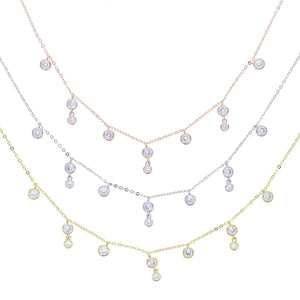925 Silver Bling Tear Drop Choker Bezel Cz Necklace