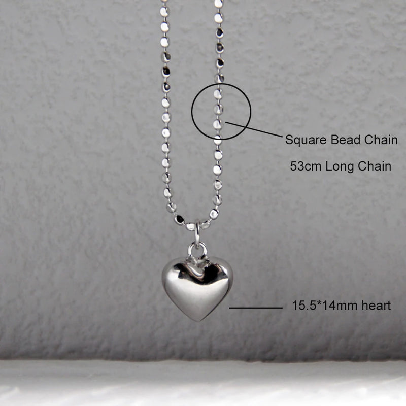 925 Silver Heart Necklace Long Bead Chain Pendant Gift