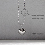 925 Silver Heart Necklace Long Bead Chain Pendant Gift